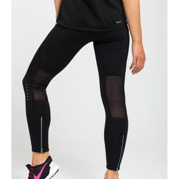 Nike Womens Dri Fit Tech Tights Drawstring Pockets Mesh Ankle Zippers Black Sz M - Picture 2 of 16